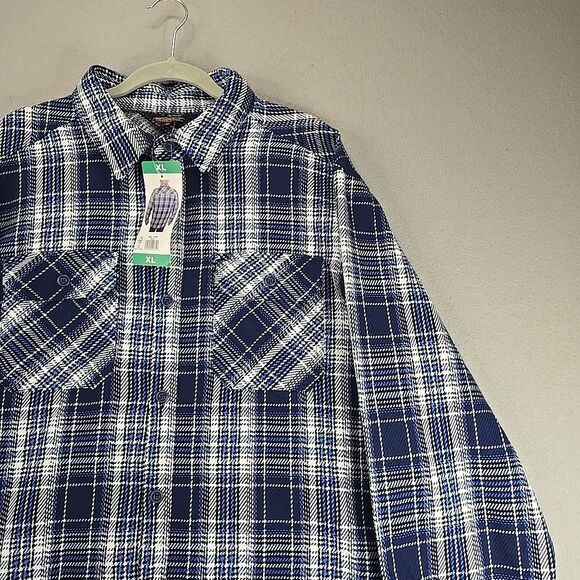 Pacific Trail Blue White Plaid Blanket Flannel L/S Heavy Waight Shirt NWT Men XL - Picture 2 of 8